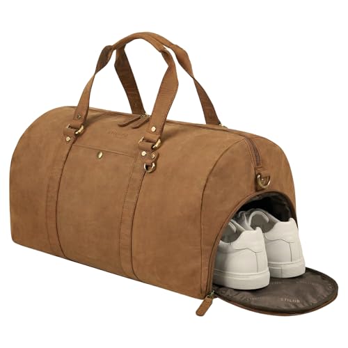 Bolsa de viaje STILORD Ventura de cuero marrón oscuro 40L con compartimento para zapatos