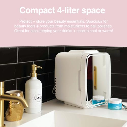 Image of Cooluli Glow 4L Mini Skincare Fridge with Mirror & LED Light - Small Refrigerator for Skin Care, Beauty, Makeup, Cosmetics, Food & Drinks, White