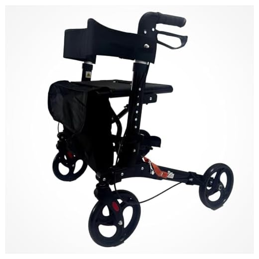 Lightweight Folding Rollator Walker with Seat, Storage Bag & Brakes – 3-Wheel Mobility Aid for Seniors, Elderly & Disabled – Height Adjustable Walking Frame with Comfort Handles – Black