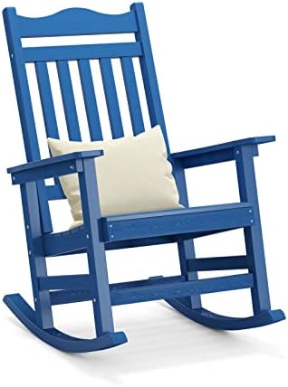 DWVO Patio Rocking Chair, All-Weather Resistant Outdoor Indoor Polyethylene Patio Rocker Chair with Cushion, Comfortable and Easy to Maintain Rocker for Balcony, Backyard and Living Room(Navy Blue)