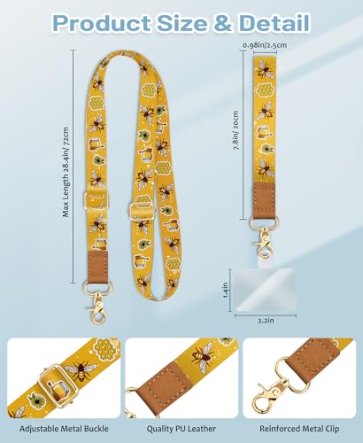 Image of Yonlevres Phone Lanyard Crossbody Strap Wrist Neck Adjustable Women Bee | Cell Phone Lanyard for Travel Cruise Daily, Hands-free, Fit Keys ID Badge, for Full-coverage Phone Case, Accessories, Gifts