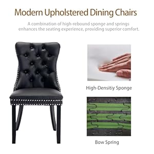 Dining Room Chairs Set of 4 Upholstered Tufted Dining Chairs with High Back Nailhead Trim and Solid Wood Legs Modern Dining Chairs for Dining Room Black Pu Leather Splicing Grey Velvet