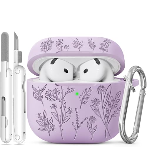 Image of for Airpods 4 Case, Ekoonpft Flower Engraved Cases for Apple AirPods 4th Generation 2024, Soft Silicone Cover for Women Girly with 3-in-1 Cleaning Kit & Keychain, Anti-Scratch, Shockproof