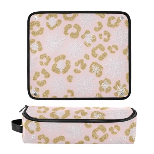 Bolsa de viaje para herramientas de cabello con tapete para plancha, diseño doble capa, safari seasons estampado leopardo - accesorios para cabello invierno copos de nieve miniatura 3