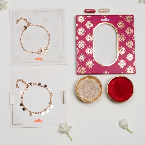 Image of Salty Rakhi for Brother & Bhaiya Bhabhi | Wrist Band Gift Pack for Sister, Bro, Bhaiya and Bhabhi | Bracelet for Men, Women | Fancy Jewellery Combo Gifts | Gift for Rakshabandhan | Traditional Rakhi Gift