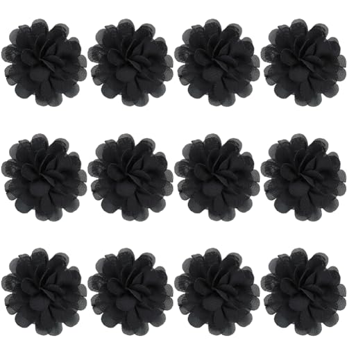 GORGECRAFT 12Pcs 3D Chiffon Flower Black Mesh Fabric Flowers Sewing Fabric Appliques Headband Embellishments Ornament Accessories Chiffon Lace Flower for Diy Craft Wedding Decor