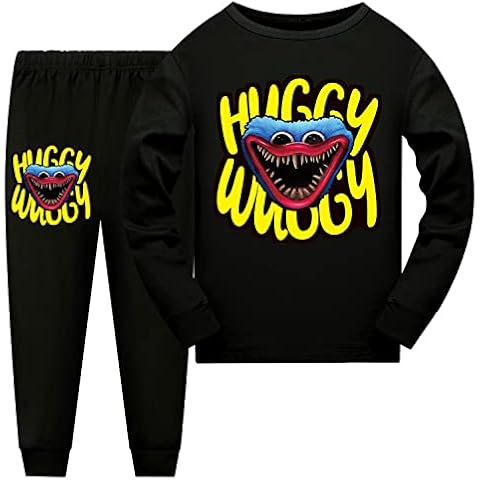 Boys Pajamas Monster Kids Sleepwear Cartoon Clothes Long Shirt and Pants Sets Black 12-13 Years Cover