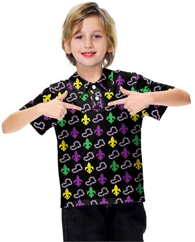 Image of AOBUTE Kids 4th of July Polo American Flag Short Sleeve Button Down Shirts Tops 3-14 Years
