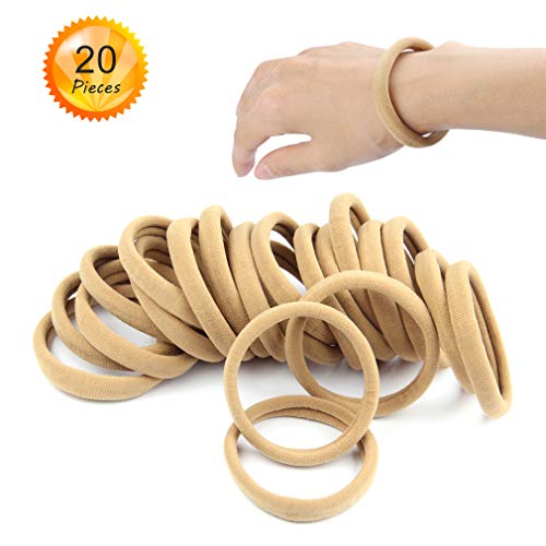 20 PCS Large Seamless Hair Ties hairands for Thick and Curly Hair bulk Khaki
