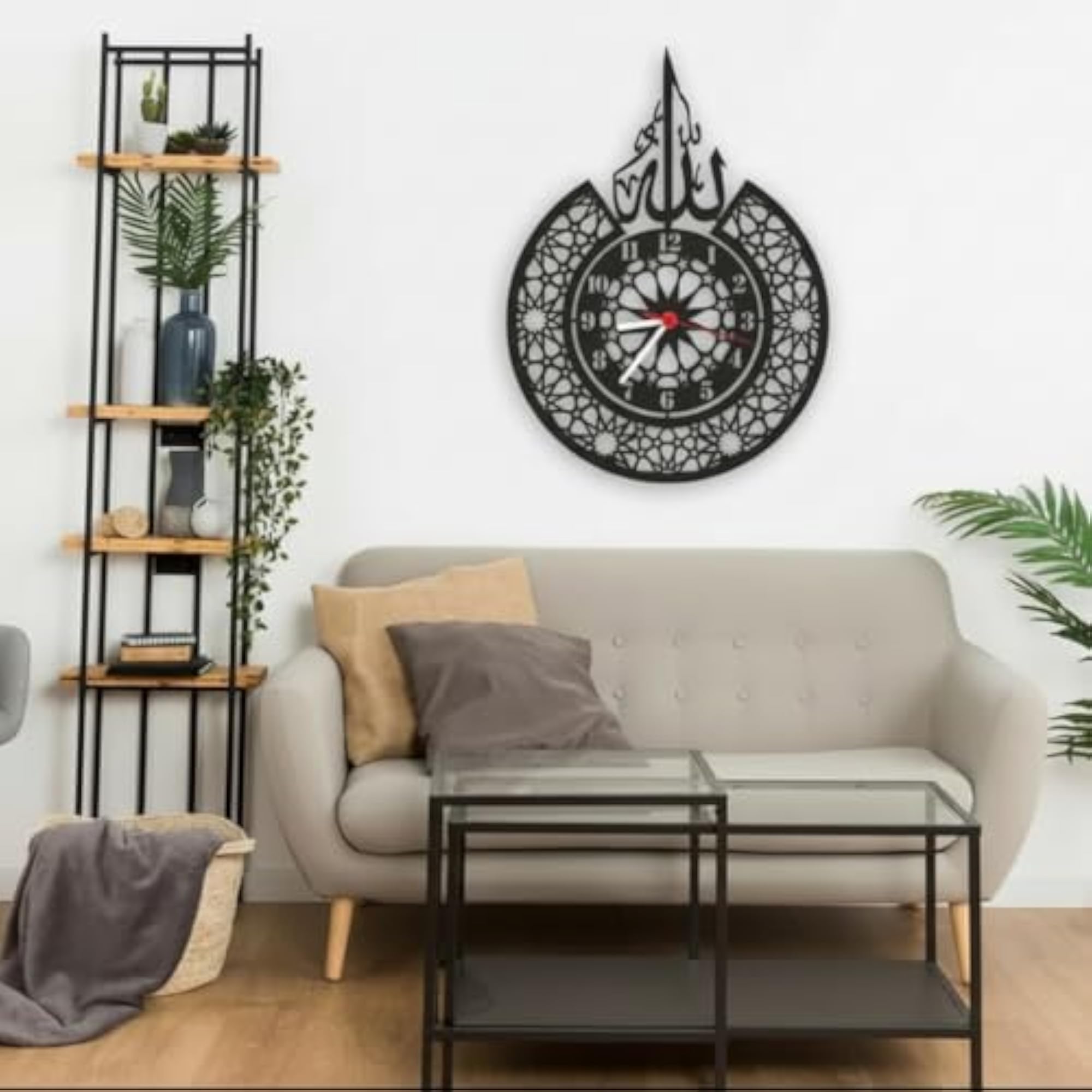 Metal Islamic Wall Clock for Home, Modern Arabic Calligraphy Design