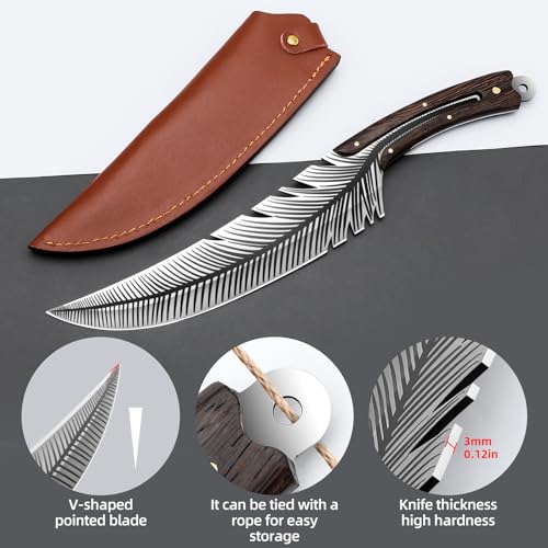 zarfand Professional Chef Knives, Sharp Feather Boning Knife Hand Forged High Carbon Steel Boning knife for Meat Cutting Cooking Knife with Sheath for Kitchen Outdoor