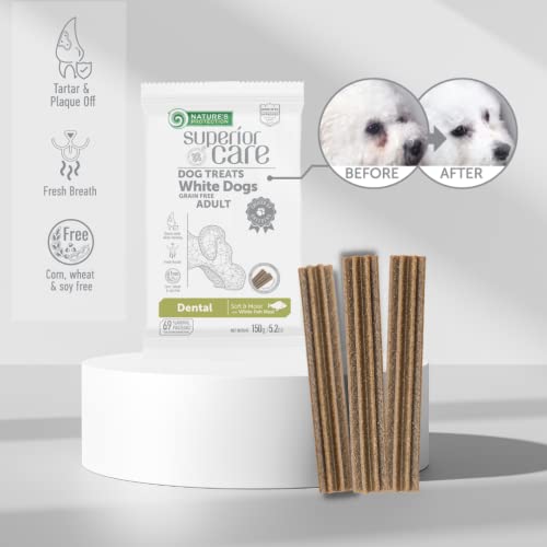 Nature’s Protection Superior Care White Dogs Grain-Free Dental Dog Treats, Soft and Moist Supplemental Snacks with White Fish, Pack of 5 Nature’s Protection Superior Care White Dogs Grain-Free Dental Dog Treats, Soft and Moist Supplemental Snacks with White Fish, Pack of 5