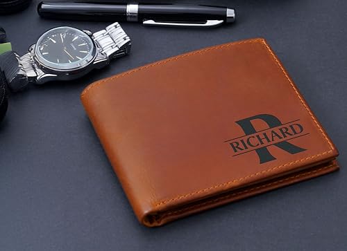 Customizable Men's Wallet, Custom Monogram Bifold Wallets for Men, Personalized Gifts for Men Boyfriend Husband, Customized Gifts for Christmas Birthday, Leather Front Pocket Wallet with ID Window4