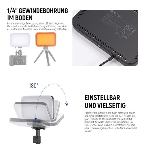 NEEWER BASICS LED Videolicht Panel Beleuchtungsset, 2er Pack Bi Color dimmbare tragbare Studioleuchten mit Ständern Filtern… – Ansicht 5