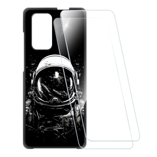 ESCAMOT Funda Estampada + 2 Protectores de Pantalla Vidrio Templado Compatible con LG Wing 5G, Carcasa Suave Antigolpes y Película HD (Astronauta)