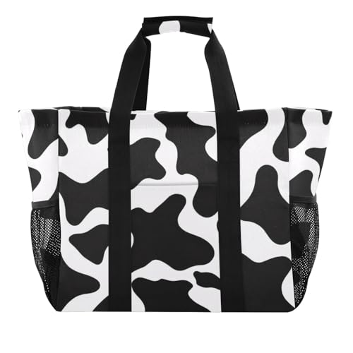 Cow Style Black White Large Beach Bag Waterproof Beach Tote Bags for Women Travel Gym Pool