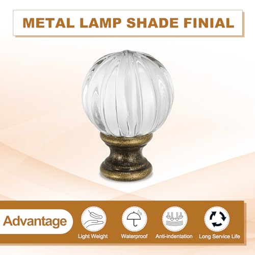 Image of PATIKIL 1 /4-27 Lamp Finial Cap for Lampshade Harp Top, Cap Nut Screw Cap Knob Clear Pumpkin Ball Shaped Crystal Lamp Shade Decoration for Table Floor Lamp, Bronze Tone