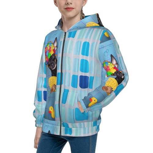 Prague Ratter Dog in Bathtub Kids Pullover Hoodies Boys Zip Up Sweatshirts Girls Athletic Clothes with Pocket