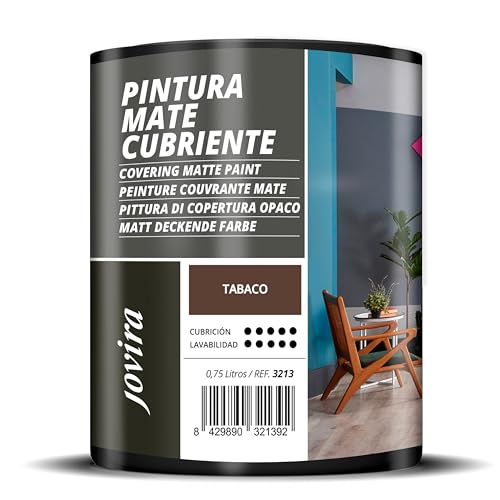 JOVIRA PINTURAS Pintura Mate Cubriente | 24 colores | Pintura interior-exterior con excelente poder cubriente. (750 Mililitros, Tabaco)-T