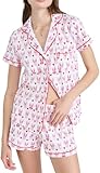 Yiulangde Roller Doop Rabbit Pajamas Preppy Aesthetic Bunny Pj Sets for Women 2 Piece Y2k Short Sleeve Button Down Pjs Shorts Pajama Set, Medium