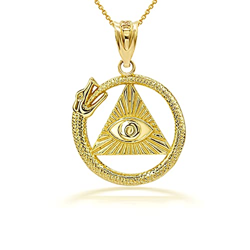 Certified 14k Gold Ouroboros Snake The eye Of Horus/Ra All Seeing Eye Pendant Necklace
