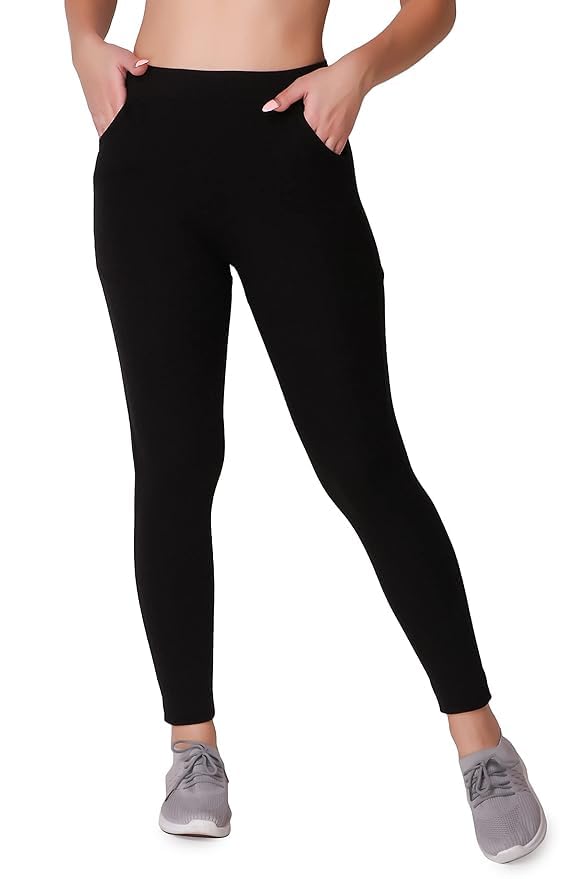 kumud Women Ankle Length Fully Stretchable Leggings Jegging Yoga Pants with Secured Side Pocket Black Free Size-image-28