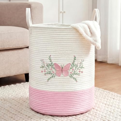 Image of Honeydak Pink Butterfly Laundry Basket Hamper Coquette Laundry Basket