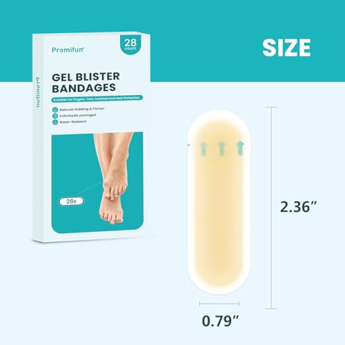 Image of Promifun Blister Bandages - 28 ct Hydrocolloid Cushions for Foot, Toe, Heel - Water Resistant Gel Pads for Prevention & Recovery, Bunion Pack