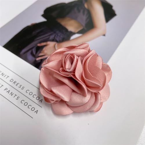 Image of Dainty Silk Rose Flower Brooch Lapel Pins for Women Men Handmade Fabric Flower Brooches Pin Classic for Wedding Party Dance Banquet Dress Suit Clothes Accessories Jewelry Gifts 60mm
