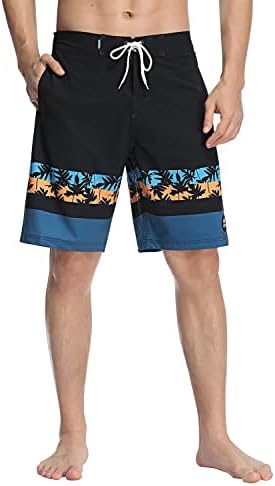 AXESEA Mens Swim Trunks Quick Dry Surf Long Elastic with Pockets Swimwear Bathing Suits No Mesh Lining