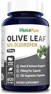 NusaPure Olive Leaf Extract (Non-GMO & Gluten Free) 750 mg - 50% Oleuropein - Vegan - Super Strength - No Oil - 120 Capsules