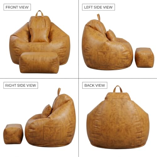 Image of KAM'S LIEU 4XL Suede Bean Bag Chair with Footrest & Cushion | Filled with High Density Polystyrene Beans | Premium Soft Fabric | Teardrop Design with Handle | Ready to Use Color- (Yellow, Bean Bag)