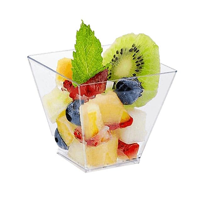 50 Pack Small 8oz Disposable Plastic 8oz Square Pyramid Cup | Square Dessert & Snack Serving Cups | Clear Versatile Verrine Appetizer Cups | Catering Supplies for Ice Cream & More | CMJJ