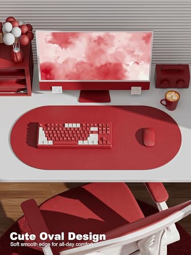 Niniubye Oval PU Leather Desk Mat, Bright Red #TOP23