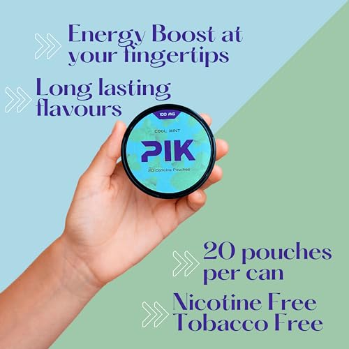 Image of PIK Caffeine Pouches - Cool Mint Flavor | 20 Pouches -100mg Strength Each | Nicotine & Tobacco Free | Energy Boost & Workout Supplement | Coffee Addicts' Delight | Fresh & Minty