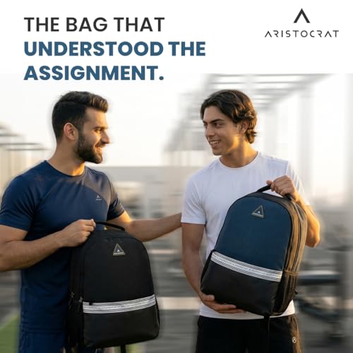 Image of Aristocrat Blake 18L Laptop Backpack, 2 Spacious Compartments, Office & Casual Bag with Quick-Access Pocket, Side Pockets & Reverse Zipper, For Men & Women, Fits up to 15.6 inch Laptop, Blue-Black