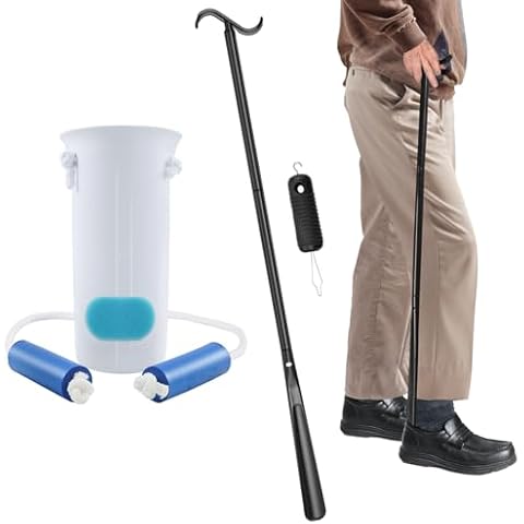 Kekoy 35.5 Inch Long Handled Shoe Horn Dressing Stick Sock Remover Aid Helper- Sock Aide Device with Foam Handles, Easy to Use Sock Helper- Button Hook with Zipper Pull Button Assist Device, Black Cover