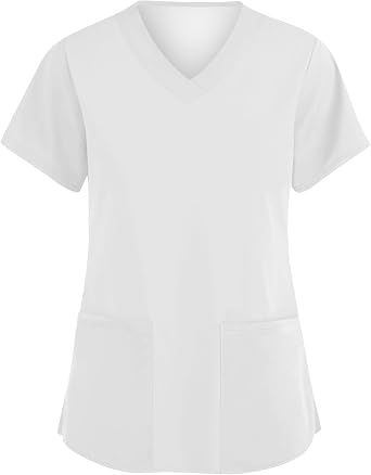 Scrubs for Women V Neck Top Moisture Wicking Plus Size Scrub Tops Stretch Medical Nurse Uniform Shirts with Pockets