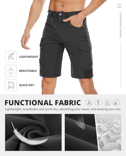 Cycorld Mens-Mountain-Bike-Shorts, Loose Fit with Zippered Pockets, Cycling, Hiking, Cargo, Outdoor Lightweight Shorts (Black, X-Large)