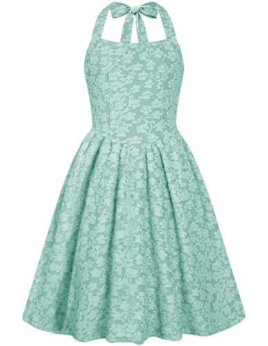 Tween Dresses Size 8-10 Girls Elegant Floral Halter Dress Juniors Summer Wedding Guest Birthday Party Formal Short Sundress Dusty Blue