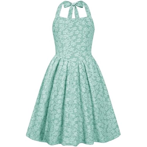 HOZIY Girls Dresses Floral Halter Tie Back Short Dress Juniors Summer A-Line Flowy Backless Sundress 5-16 Years 5-6 Years Apricot