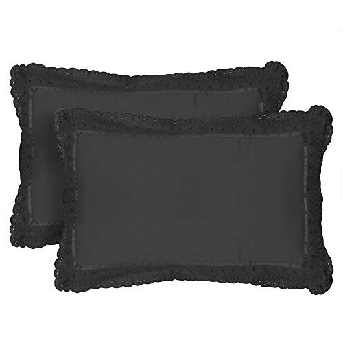 Image of VHC 100% Cotton Lace Pillow Cover /Case Set (Pack of 2)-Black
