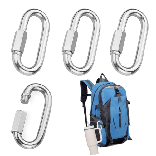 4PCS Carabiner Clip Heavy Duty M4 Screw Quick Link Small Carabiner Cilp Stainless Steel Locking Carabiner D Shape Locking Carabiner Clip for Family Outdoor Camping Hiking and Trekking