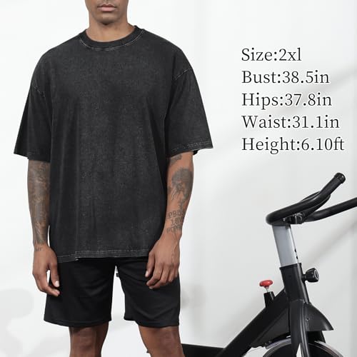 Fkatuzi Oversized Cotton Solid T Shirts for Men Vintage Acid Wash Tshirt Streetwear Basic Tees Baggy Loose Unisex Tops2