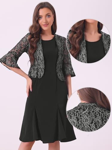 Allegra K 2 Pieces Mother of The Bride Dresses with Lace Jacket Half Sleeve Mother of Groom Formal Gown2