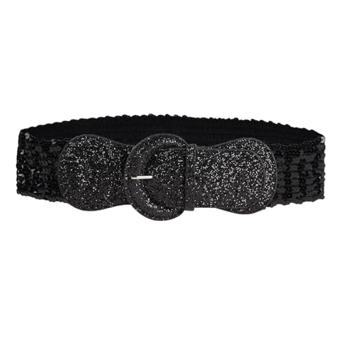 Women Wide Stretchy Waist Belts Sparkle Bling Sequin Elastic Cinch Belt for Dress