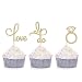 Set of 24 Gold Glitter Love Diamond Ring I Do Cupcake Toppers for Wedding Bridal Shower Decorations