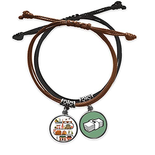 Pulsera cuero mapa japonés cadena mano cuerda amuleto dinero amuleto