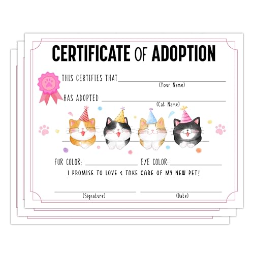 Cat Adoption Certificate & Party Supplies for Cat Lovers