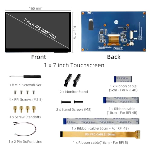 Image of 7 Inch Touchscreen MIPI DSI Display Compatible with Raspberry Pi 5 /4 /3 /B+ /A+, 800x480 Pixel Capacitive Screen, Driver-Free DSI Port